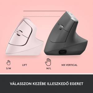 Logitech Lift függőleges ergonómikus vezeték nélküli egér rózsaszín (910-006478)